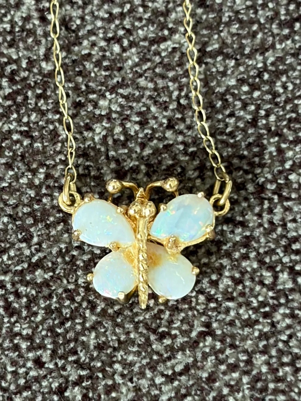Delicate Gold Butterfly Necklace with Opalescent Stones
